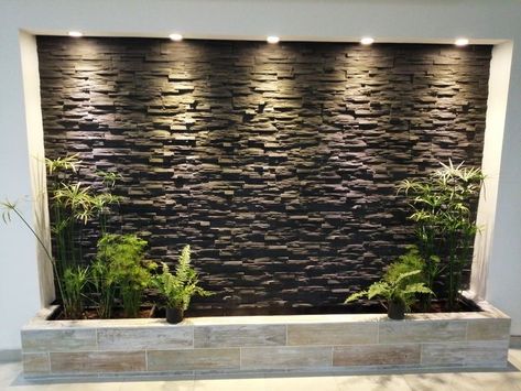 Outside Wall Decor Front Yards, Outside Wall Design Outdoor, Stone Walls Garden, Outdoor Wall Fountains, Water Fountain Design, Compound Wall Design, Garden Wall Designs, Front Wall Design, Water Feature Wall