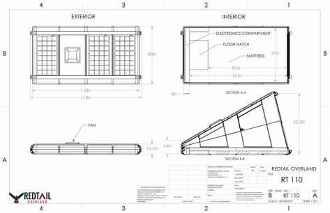 RT 110 Dimensional Drawing 5.23.20 Redtail Overland, Roof Top Campers, Roof Rack Tent, Van Inside, Diy Roof Top Tent, Toyota Camper, Accessoires 4x4, Rooftop Tent, Camping Box