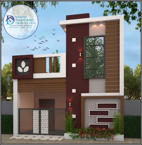 Tower Home Design, Small Home Elevations Indian, Front Tower House Elevation, Indian Exterior House Colour Combination, Home Tower Design Indian, Best Elevation Colour Combination, Tower Design For Home, Front Colour Of House, Front Elevation Designs 20*50