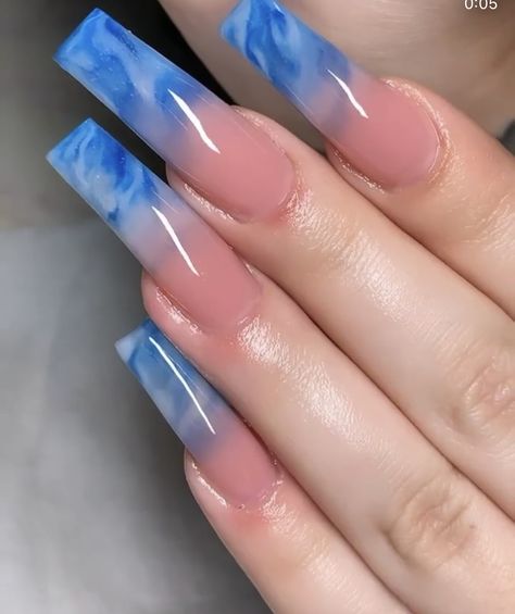 Coffin Ombre Nails, Coffin Ombre, Blue Ombre Nails, Acrylic Nails Nude, Blue Acrylic Nails, Glow Nails, French Acrylic Nails, Long Acrylic Nails Coffin, Long Square Acrylic Nails