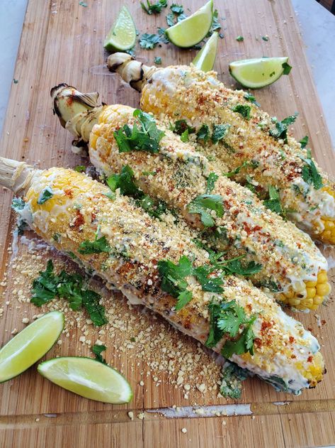 Vegan Mexican Street Corn Recipe! (Vegan Elotes) | Cheap Lazy Vegan Vegan Elote Corn, Vegan Cookout Food, Vegan Mexican Corn, Vegan Cotija Cheese, Vegan Mexican Street Corn, Vegan Elote, Vegan Street Corn, Summer Party Menu, Cheap Lazy Vegan