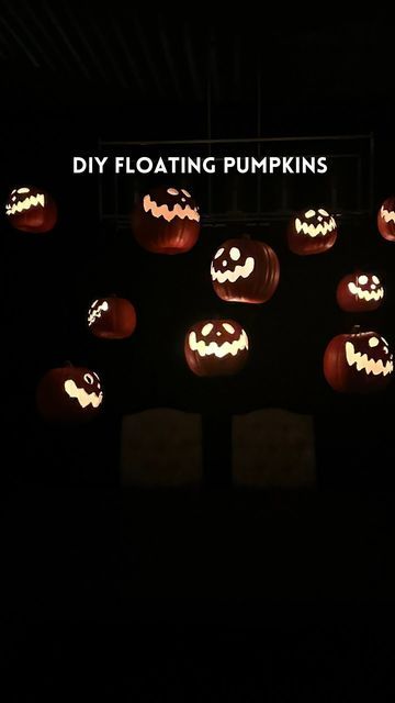 Kristin Miller | Creator | Dallas, TX on Instagram: "DIY floating pumpkins🕯️🎃Comment “magic” to get supplies sent directly to your DMs! I am transforming my dining room into a spooky space & the first step are creating these floating pumpkins like in harry potter! Follow along for the full dining room reveal🖤Save & share with a harrypotter-loving friend! IB @mrsmckennabarry  • WHAT YOU NEED * craft pumpkins (make sure they are hallow inside!) * led puck lights * fishing wire * clear command hooks * carving knife * Flower nail • DIRECTIONS 1. draw faces on your pumpkins with a pen. Carve them using a carving knife. 2. Place a led puck light in each pumpkin. Make sure you get a set that is connected to a remote! My favorites are in my Amazon strefront. 3. Poke a hole through the pumpkin s Floating Pumpkins, Harry Potter Pumpkin, Craft Pumpkins, Led Puck Lights, Puck Lights, Command Hooks, Harry Potter Diy, Diy Pumpkin, Flower Nails