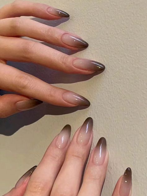 Fall Stiletto Nails Design Brown, Brown Ombre Nails Design, Braun Nails, Colored Ombre Nails, Square Nails Ombre, Nude Nails Ombre, Gel Art Nails, Nails Herbst, Brown Ombre Nails