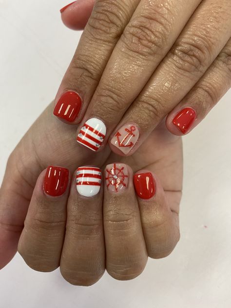 Red Cruise Nails, Carnival Cruise Nails Designs, Carnival Cruise Nail Ideas, Christmas Cruise Nails, Cruise Ship Nails, Alaska Cruise Nails, Red Vacation Nails, Summer Cruise Nails, Nails For Cruise Vacations