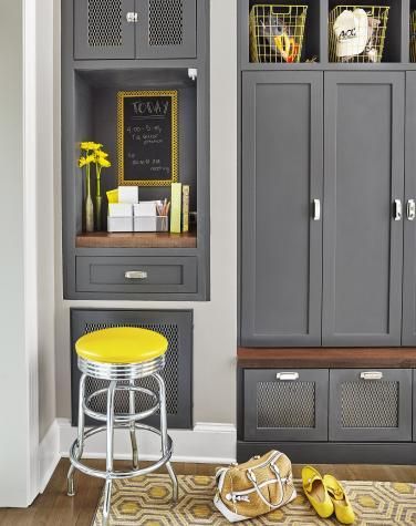 Command Center Design, Built In Lockers, Home Command Center, Command Centers, Mudroom Flooring, Mudroom Laundry, Mudroom Organization, Eclectic Farmhouse, Office Storage Cabinets