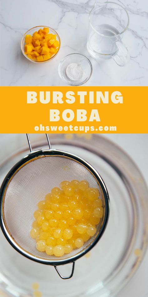 In addition to regular boba pearls which are made from tapioca starch, we already talked about crystal boba. But there is another group- bursting boba which is also known as popping boba since it is quite light and in most cases, can float on the surface of the bubble drink. Bursting Boba, Sodium Alginate, Popping Boba, Bubble Drink, Boba Pearls, Tea Drink Recipes, The Bubble, Boba Tea, Bubble Tea