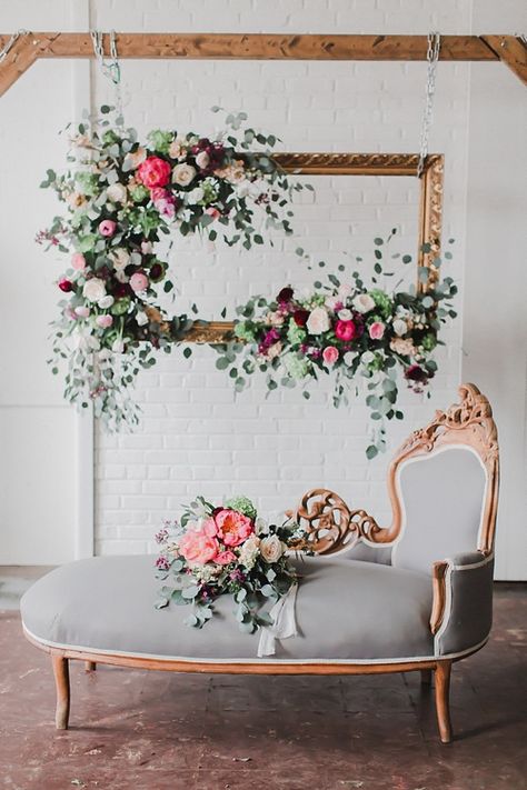 Obsessed with this peony inspired wedding shoot by Annamarie Akins , Whimsy Event Planning and Amanda Veronee at Highpoint & Moore!  Our Wooden Truss, Marietta Chaise Lounge and Vintage Frame simply stun in this design! Photobooth Backdrop, Floral Wedding Decorations, Enchanted Wedding, Floral Backdrop, Deco Floral, Woodland Wedding, Wedding Cake Designs, Event Styling, Photo Backdrop