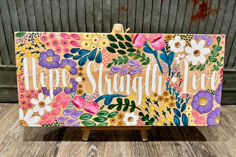 Custom Etsy order #etsy #custom #linkinbio #commandingcreations Wooden Letter Painting Ideas, Painted Name Signs, Sign Flowers, Painted Bible, Hand Painted Bible, Name Flower, Floral Signs, Mo Money, Wood Name Sign