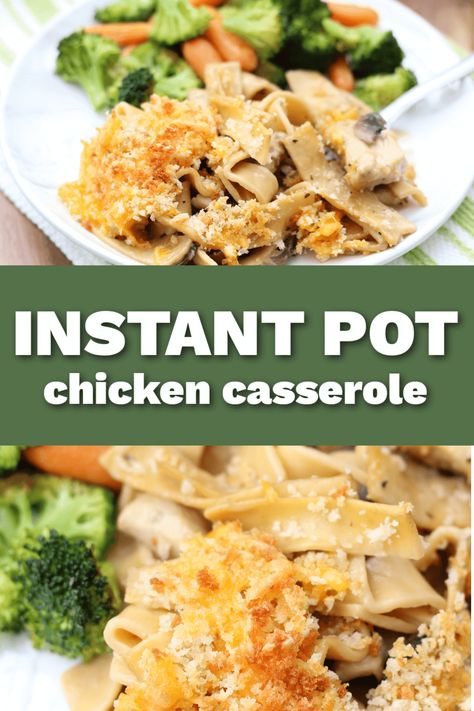 Little House on the Prairie Casserole--chicken and noodle casserole with mushrooms and a crispy cheesy topping made in your Instant Pot. Casserole With Mushrooms, Easy Casseroles, Flexitarian Recipes, Casserole Chicken, Instant Pot Pasta Recipe, Chicken Crockpot Recipes Easy, Friends Recipes, Side Dishes For Chicken, Slow Cooked Chicken