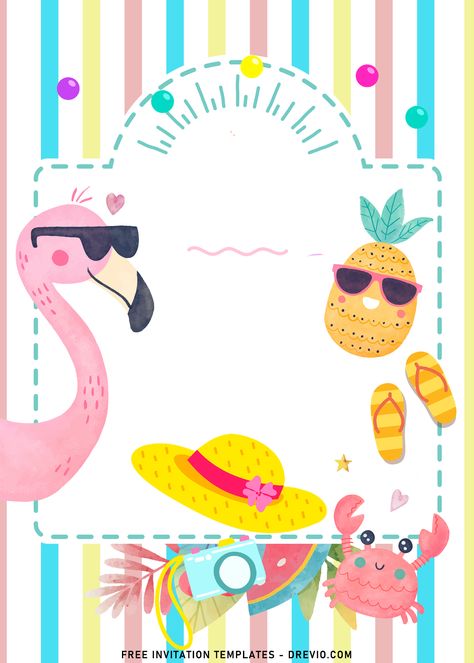 7+ Lovely Summer Birthday Invitation Templates With Flamingo | Download Hundreds FREE PRINTABLE Birthday Invitation Templates Idea Cake, Summer Birthday Invitations, Summer Party Invitations, Free Printable Birthday Invitations, The Invitation, Summer Pool Party, Summer Birthday, Printable Birthday Invitations, Templates Printable Free