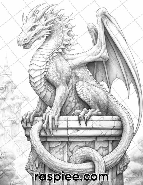 Coloring Pages for Adults Cool Dragon Drawings, Coloring Pages For Adults Unique, Grayscale Coloring Pages For Adults, Dragon Tattoo Art, Cartoon Coloring, Dragon Artwork Fantasy, Dragon Coloring Page, Grayscale Coloring Pages, Dragon Sketch