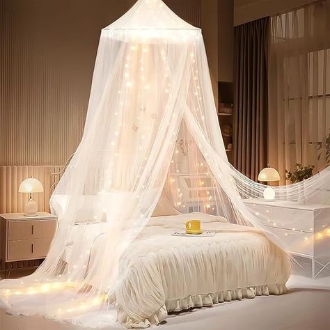 Amazon.com: Bed Canopy with Lights, Bed Canopy for Girls Princess with Luminous Stars, Canopy Bed Curtains for Twin to King Size Bed, Baby Kids Adult Indoor Decor Bedroom Reading Nook Outdoor Camping, White : Home & Kitchen Fairy Lights Kids Room, Canopy Corner Bed, Room Theme Ideas Bedrooms, Bedroom Fairy Lights Ideas, Teen Bedroom Decor Ideas For Small Rooms, Canopy Bed Small Bedroom, Canopy Bed Small Room, Fantasy Bedroom Decor, Canopy Bed With Lights