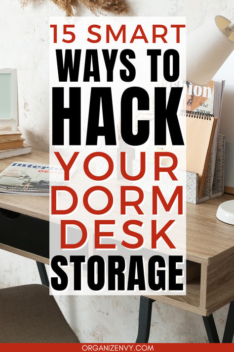 A desk in a college dorm room Dorm Desk Storage, Dorm Desk Shelf, Above Desk Storage, College Dorm Desk Ideas, College Desk Organization, College Desk Setup, Dorm Room Desk Ideas, Teen Guy Room, Desk Storage Ideas