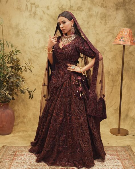 Lavish, luxurious, and unforgettable. Our dark chocolate brown velvet lehenga from the Roohdar Collection is fully embroidered and comes with two dupattas for a royal finish—perfect for a bride who wants to make a statement🤌��🏻 For further inquiries and shipping details, please reach out to us at the following contacts: 📞India: 721 721 1400 📞US/Canada: +16614078200 📞Australia/ New Zealand:+61483918030 📞UK: +441908103655 #getethnic #royalindianbride #indianweddinginspiration #indianlehenga #cu... Dark Maroon Bridal Lehenga, Velvet Lehenga, Indian Wedding Inspiration, Indian Lehenga, Dark Chocolate Brown, Brown Velvet, Bridal Lehenga, Indian Bride, Chocolate Brown