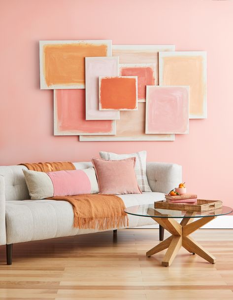 Pink Room Decorations, Pink Accent Wall, Purple Accent Wall, Do It Yourself Magazine, Painting Rooms, Wall Sofa, Simple Home Decor Ideas, Pink Paint Colors, Wall Murals Diy