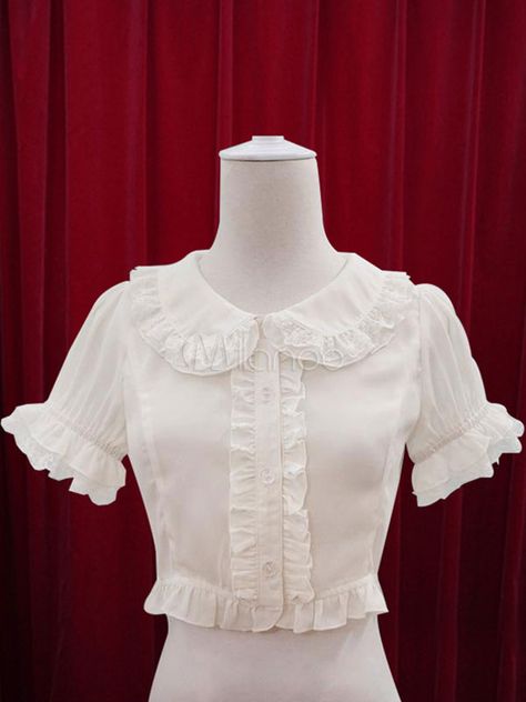 Cute White Blouse, Cute White Tops Blouses, White Ruffled Blouse, ရ�င်ဖုံး Design, Women Blouse Design, White Tops For Women, White Blouse Designs, Girly Blouse, Lacey Blouse