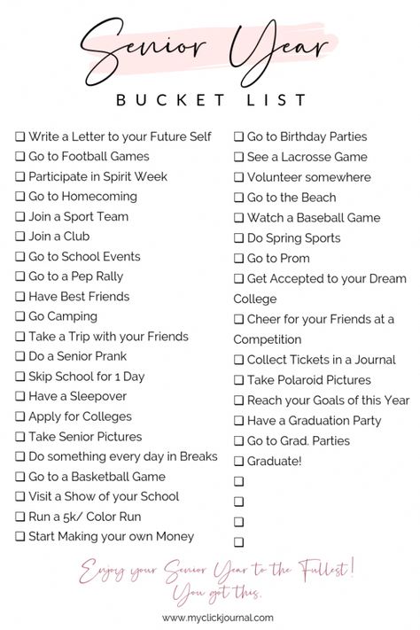 Get A Boyfriend School Bucket List, Senior Year Bucket List, High School Bucket List, Year Bucket List, Bucket List Printable, Senior Pranks, Skip School, Senior Year Of High School, Writing Lists