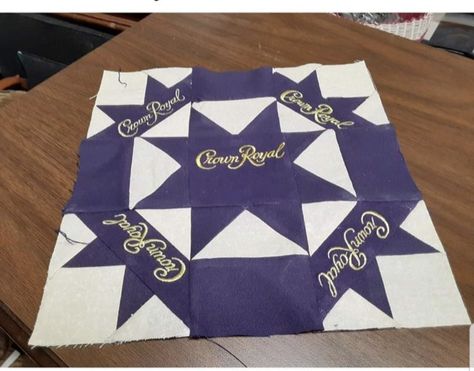 Crown Royal Quilt Block, Crown Royal Pillow Pattern, Crown Royal Quilt Patterns, Crown Royal Pillow, Crown Royal Diy, Royal Pillow, Crown Royal Crafts, Crown Royal Quilt, Crown Royal Bags