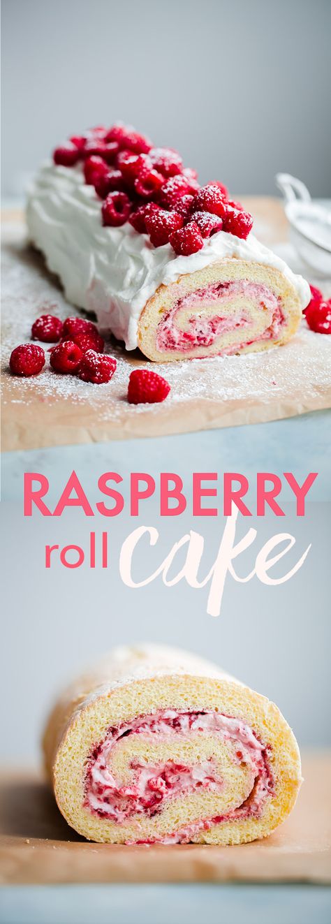 Airy Cake Recipe, Raspberry Roll Cake, Sponge Cake Filling, Plate Recipes, Cake Roll Recipes, Raspberry Recipes, Raspberry Cake, Fresh Raspberries, Swiss Roll