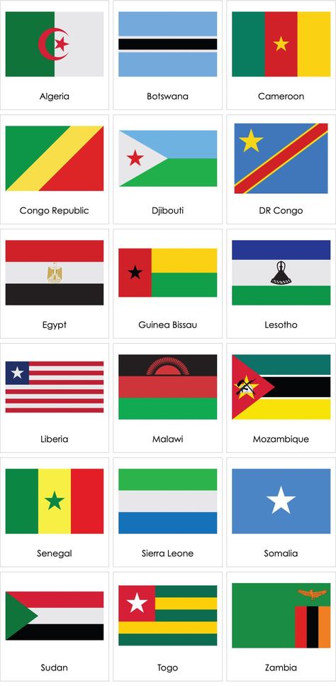 Flags of African Countries 01 | AMI Digital Africa Flag Country, African Flags, Preschool Social Studies, Africa Flag, African Flag, Dr Congo, Flag Country, African Countries, Sierra Leone