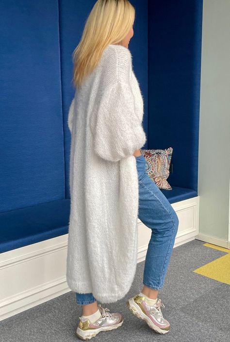 Mohair Duster, Knitted Mohair Long Cardigan, White Maxi Cardigan, Floor Lenght Cardigan, Long Mohair Cardigan, White Wool Cardigan Handknit - Etsy Royal Blue Sweater, Long Duster Cardigan, Fluffy Cardigan, Long Duster, Fuzzy Cardigan, Wool Gifts, Maxi Cardigan, Duster Cardigan, Mohair Cardigan