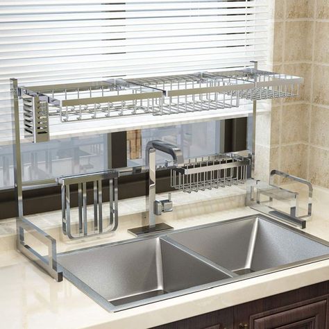 Over Sink Dish Drying Rack Built In Dish Drying Rack, Space Gadgets, Organizing Small Spaces, Kitchen Space Savers, Kitchen Dish Rack, Silver Kitchen, Storage Ideas For Small Spaces, Dining Table Ideas, Sink Dish Rack