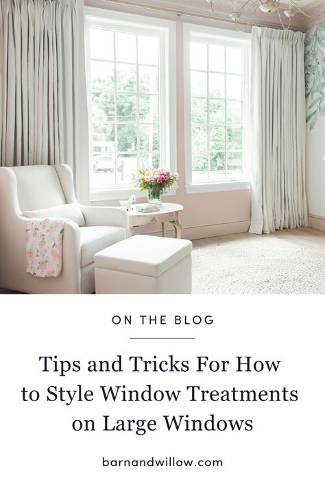 Style your large windows like a pro. From layered looks to high-end hardware, here’s how to dress up your large windows at home. Curtains For Extra Wide Windows, Curtains Living Room Large Window, Curtains For Wide Windows Living Room, Curtains For Large Windows Living Rooms, Multi Window Curtain Ideas, Wide Window Curtain Ideas, Window Treatments For Large Front Window, Double Hung Window Treatments, Curtains Large Windows Living Rooms