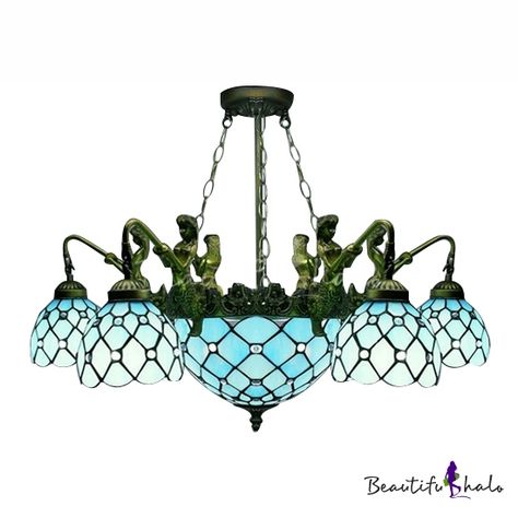 Tiffany Blue Rooms, Stained Glass Mermaid, Stained Glass Ceiling Light, Different Light Bulbs, Tiffany Light, Stained Glass Ceiling, Tiffany Chandelier, Hanging Light Lamp, Stained Glass Chandelier