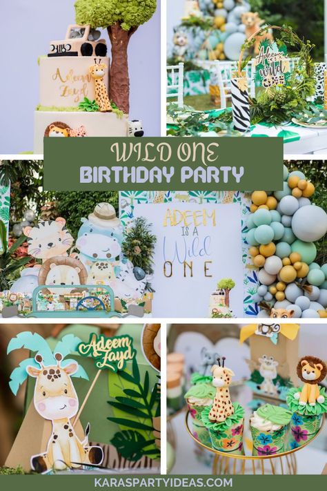 Kara's Party Ideas Wild One Birthday Party | Kara's Party Ideas Safari Birthday 1st Birthday, Wild One Table Set Up, Safari First Birthday Party Boy, Wild One Birthday Party Boys Decorations, Wild One Cake Ideas, One Wild Year 1st Birthday, Wild One First Birthday Boys, Wild One Photoshoot, Baby Boy First Birthday Ideas Themes