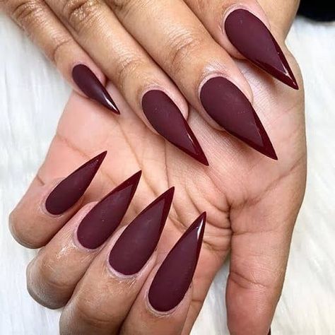 Pointy Acrylic Nails, Pointy Nail Designs, Sharp Nails, Maroon Nails, Pointy Nails, Nail Room, Pointed Nails, Stiletto Nails Designs, Exotic Nails