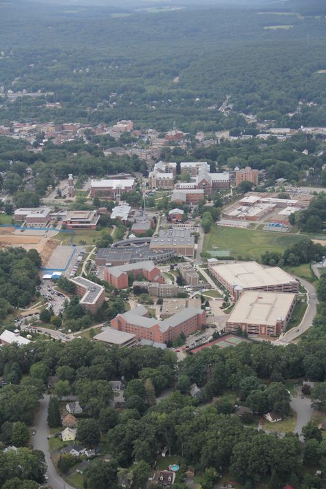 Aerial view of Eastern Connecticut State University Central Connecticut State University, Romanticize College, University Dorms, School Campus, School Spirit, Aerial View, State University, Connecticut, Paris Skyline