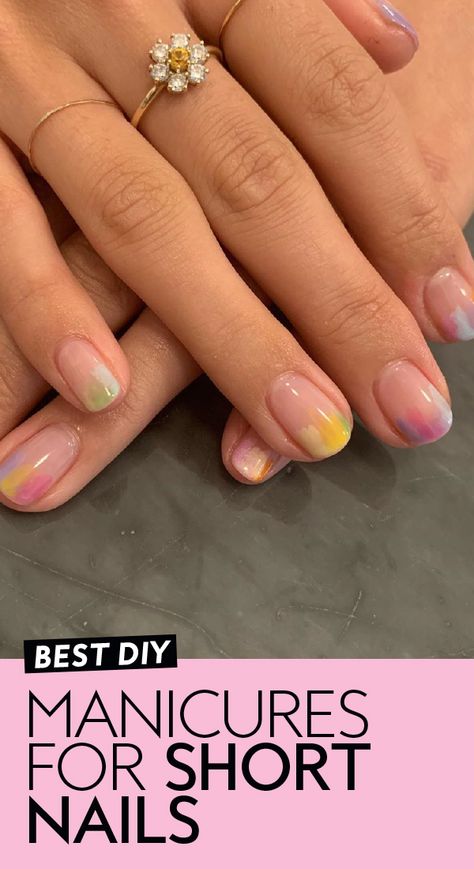 Nail Polish Short Nails Simple, Mail Designs Gel Short, What To Do With Short Nails, Manicure With Short Nails, Easy Home Manicure, Home Nail Ideas Diy, Easy Manicure Ideas Diy, Short Nail Beds Ideas Art Designs, Nails For Short Nails Simple