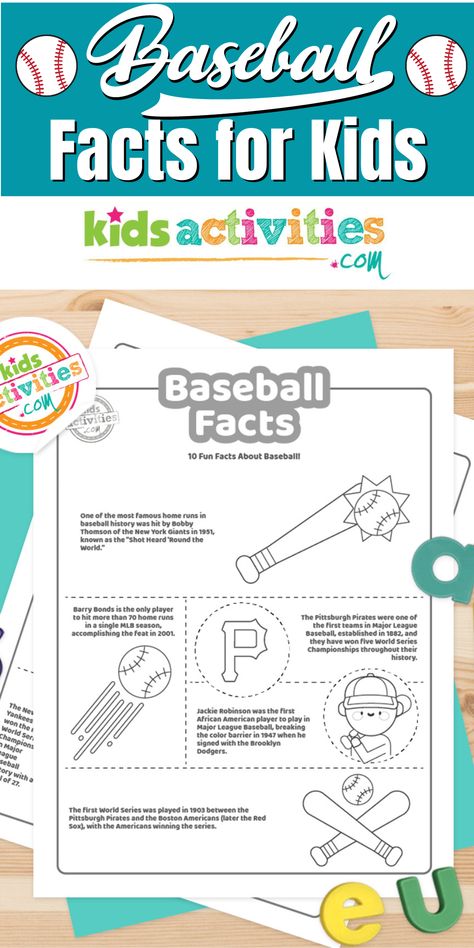 Baseball Facts for Kids and fans of all ages! Whether you are a pro baseball player, it’s your first time playing, or want to learn more about the major leagues and MLB history, you’re in the perfect place! Learn fun facts about the history of baseball and major league teams with our coloring pages. They are a fun resource for kids in primary school and older interested in baseball, one of the most popular sports. Baseball Printables, Baseball Activities, Mlb History, Baseball Coloring Pages, Baseball Theme Party, Keeping Kids Busy, School Template, Baseball Theme, History For Kids