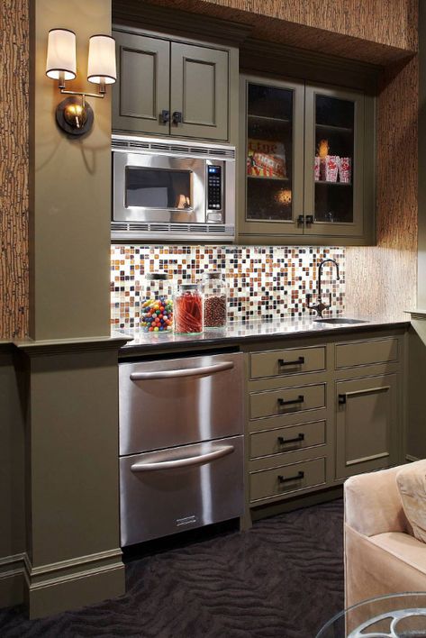 45 Basement Kitchenette Ideas to Help You Entertain in Style | Home Remodeling Contractors | Sebring Design Build Movie Theater Ideas, Kitchen And Bar Design, Basement Kitchens, Basement Kitchenette Ideas, Home Movie Theater Ideas, Basement Kitchen Ideas, Ideas For Basement, Small Basement Kitchen, Kitchenette Ideas