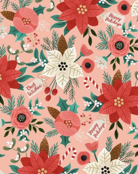 Christmas Floral Pattern - CO391 Christmas Theme Illustration, Christmas Floral Painting, Christmas Flower Pattern, Christmas Prints And Patterns, Xmas Flowers, Prints And Patterns, Illustration Noel, Winter Illustration, Wallpaper Fabric