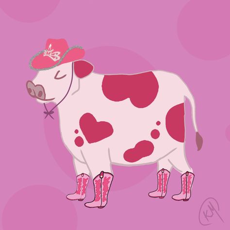 Cows Aesthetic, Pink Doodles, Cowboy Themed Birthday Party, Pink Cow, Cat Icon, Cow Art, Cow Girl, Cute Cows, Cute Images