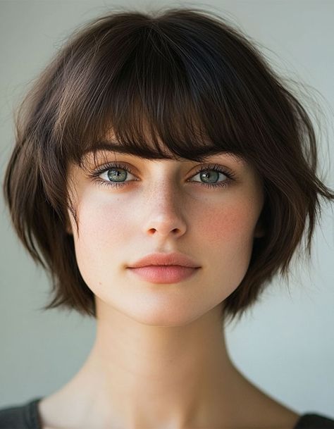 Classic Soft Bob with Full Bangs, Cute Short Hairstyle, short haircut Summer Bob Hairstyles, Bob With Full Bangs, Hairstyles Colour, Bob Hairstyles Ideas, Soft Bob, Hairstyles Unique, Summer Bob, Short Hair Color Ideas, Feathered Bob