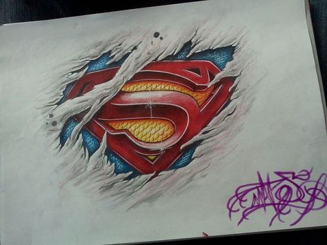 incredible superman tattoo idea Superman Logo Tattoo Design, Superman Tattoo Design, Ride Or Die Tattoo, Terminator Tattoo, Ozzy Tattoo, Superman Tattoo, Og Abel Art, Ripped Skin Tattoo, Superman Tattoos