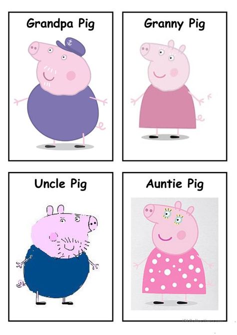 Peppa Pig - Characters (Set 2) - English ESL Worksheets for distance learning and physical classrooms Peppa Pig Characters, Pig Birthday Theme, Sorting Worksheet, Peppa Pig Christmas, Peppa Pig Teddy, Peppa Pig House, Grandpa Pig, Pig Ideas, Pig Birthday Cakes