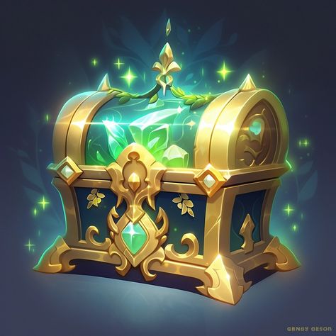 green treasure chest icon,simple，Ramadan theme， in the style of artgerm, heroic, gold leaf accents, tomàs barceló, luminous quality, stained-glass, Game Chest Design, Treasure Chest Concept Art, Chest Game Art, Gold Rendering, Ramadan Theme, Angel Wings Drawing, Coin Games, Treasure Chests, League Of Legends Game