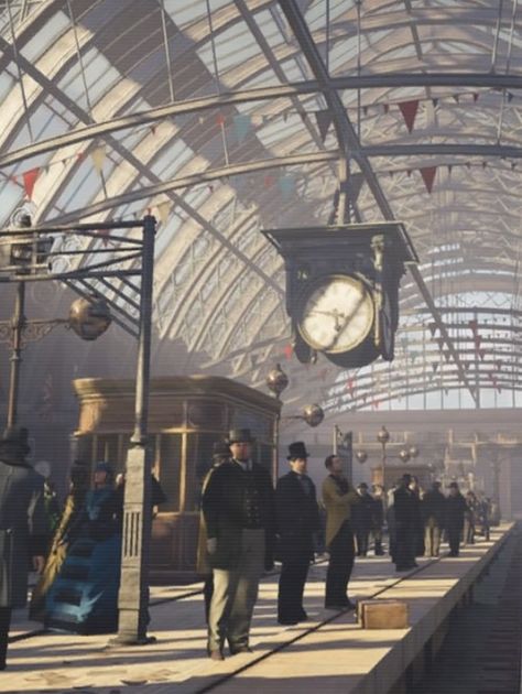 AC Syndicate - Victoria Station 1920s Train Station, Retro Train Station, Vintage Train Station Aesthetic, Steampunk Train Station, Victorian Train Station, Train Station Aesthetic, London 1800, Dieselpunk Art, Victoria Station London