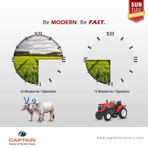 Be Modern. Be Fast.  #sundayspecial #modern #farming #fast #captain #tractor #india #captaintractors Tractor Ads Creative, Modern Farming, Farmers Day, Agriculture Drone, Agriculture Business, Social Media Marketing Planner, Mahindra Tractor, Engineers Day, Sunday Special