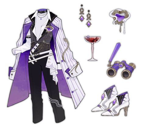 Outfit Adopts Male, Purple Fantasy Outfit Male, Purple Male Outfit, Character Outfits Male, Magical Boy Outfit, Male Fantasy Clothing, Costume Design Sketch, Art Outfit, Clothing Design Sketches