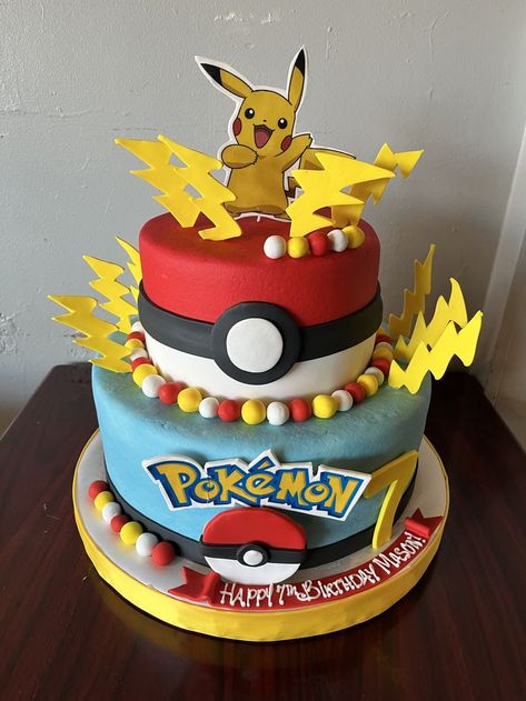 Cake 2 Tier, Birthday Cake Clip Art, Pikachu Pokeball, Pokemon Birthday Cake, Pikachu Cake, Kids Party Planning, Tiered Cakes Birthday, Pokemon Cake, Two Tier Cake