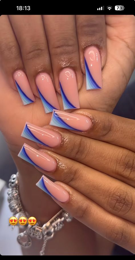 Blue Acrylic Nails Ombre, Dark Blue Ombre Nail Designs, Royal Blue Ombre Acrylic Nails, Blue And White Ombre Nails Acrylic, Blue And Purple Ombre Nails Acrylic, Acrylic Nails Yellow, Teal Nails, Diy Acrylic Nails, Nails Now