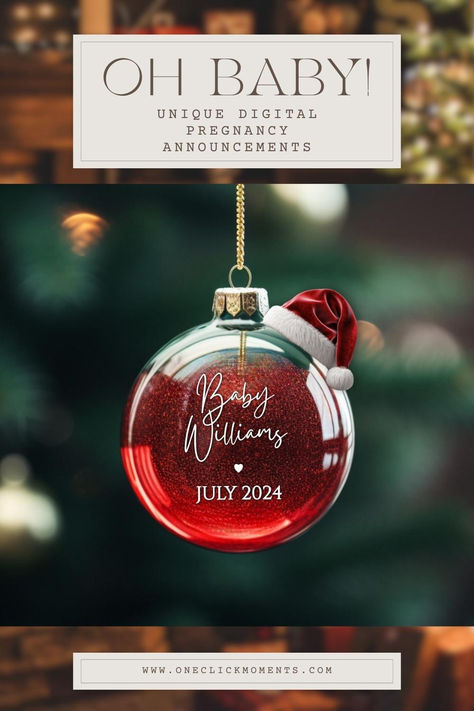 Embrace the festive spirit and share your joyful news with this Digital Christmas Ornament Pregnancy Announcement. This festive design seamlessly blends the magic of the holiday season with a timeless aesthetic, perfect for a December baby reveal. Crafted for expecting parents who appreciate simplicity with a touch of holiday cheer, this digital announcement is a heartwarming way to announce your little bundle of joy. The Editable Template is 100% customizable. First Baby Announcement, December Baby Announcement, First Baby Announcements, Digital Announcement, December Baby, Christmas Pregnancy Announcement, Christmas Pregnancy, Baby Announcements, Expecting Parents