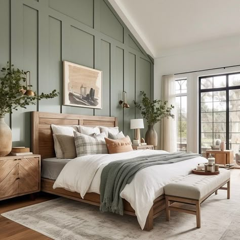 12 sage green and cream bedroom 4 Style College, Sage Green Bedroom, Creative Bedroom, Bedroom Decor Cozy, Green Walls, Decor Ideas Bedroom, Bedroom Refresh, Green Rooms, Bedroom Green