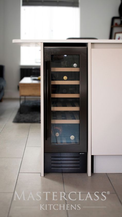 Kitchen storage ideas to help your kitchen become more practical, yet stylish. Discover more kitchen storage ideas on our website. Build In Wine Fridge, Kitchen With Wine Cooler, Kitchen Wine Cooler, Wine Cooler Cabinet Ideas, Kitchen Wine Storage, Eket Cabinet, Kitchen 2024, Kitchen Cupboard Storage, Kitchen Storage Ideas