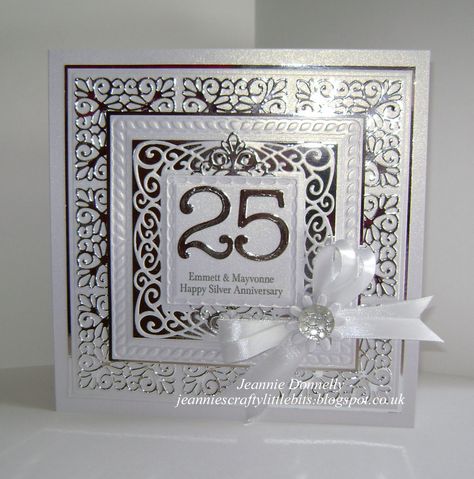 I got a new Sue Wilsons designs Die from Creative Expressions, New York Times Square and I'm really impressed with how well they cut here it is used for a 25th Silver Anniversary Card - also using a Spellbinders Grand Square Die and Memory Box Numbers - Silver Wedding Cards, New York Times Square, Wedding Shower Cards, Anniversary Cards Handmade, Silver Wedding Anniversary, Sue Wilson, Romantic Cards, Spellbinders Cards, 25th Wedding Anniversary