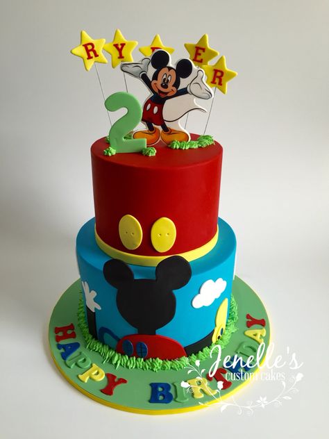 Mickey Mouse Clubhouse cake. By Jenelle's Custom Cakes. Mickey And Friends Cake, Mickey Mouse Clubhouse Smash Cake, Mickey Mouse Clubhouse Cake Topper, Mickey Clubhouse Cake Table, Mickey Mouse Funhouse Birthday Cakes, Mickey Mouse Clubhouse Cake, Γενέθλια Mickey Mouse, Mickey Mouse First Birthday, Mickey Mouse Clubhouse Birthday Party